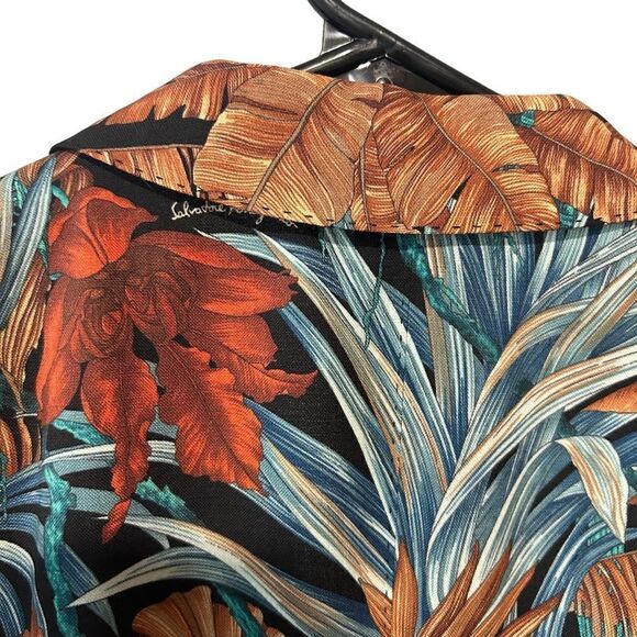 SALVATORE FERRAGAMO Wool and Mohair Floral Leaves Jungle Short Sleeve Blazer - Picture 10 of 14